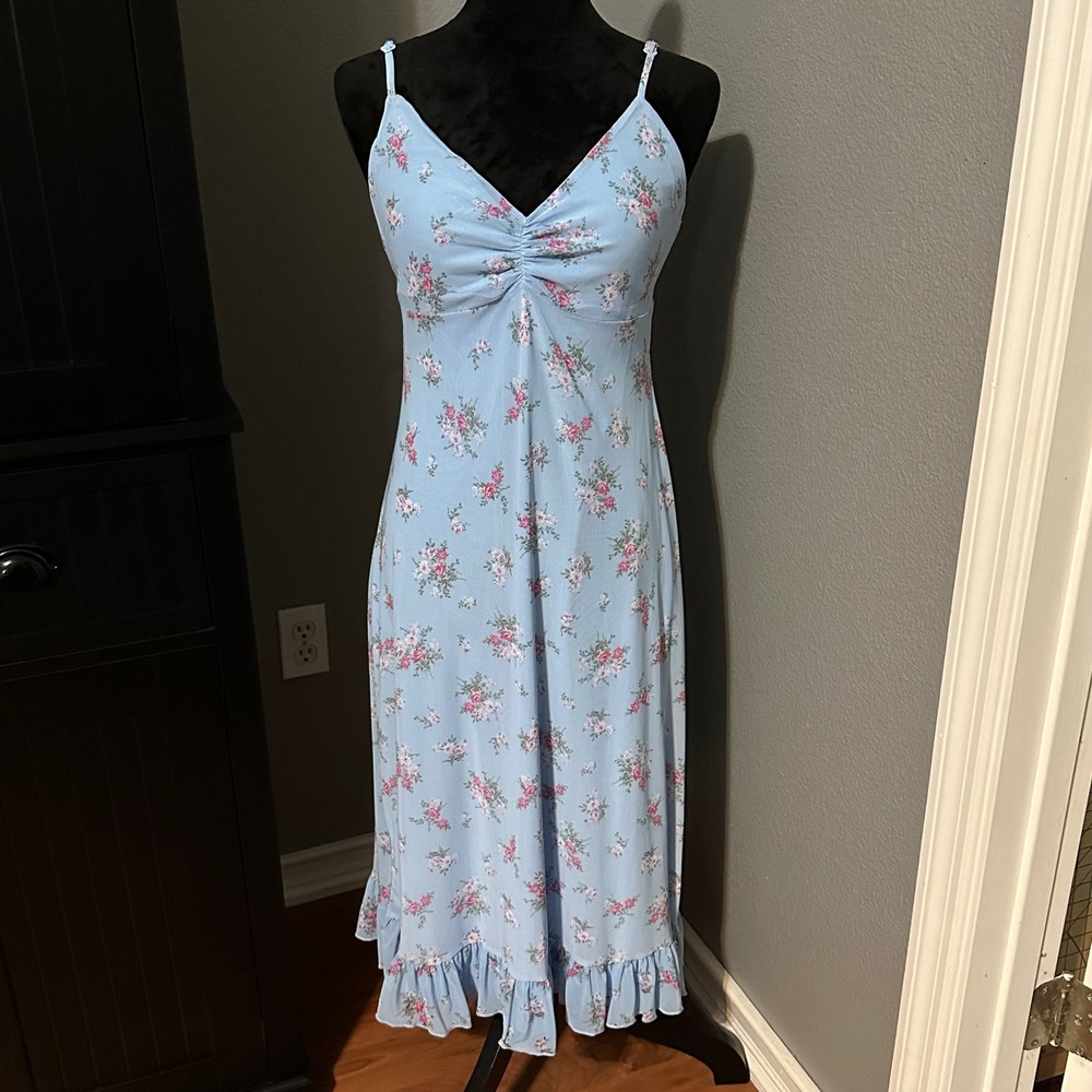 No Comment Dress Juniors XL Blue Floral Slip Midi Y2K Cottagecore Feminine